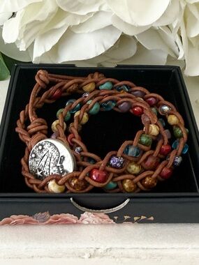 Boho Braided Bead Triple Wrap Leather Bracelet